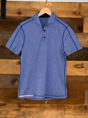 Lululemon Men's Short Sleeve Polo Shirt Blue Size M 0320